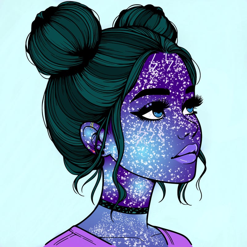 realistic girl with buns on the top of her head