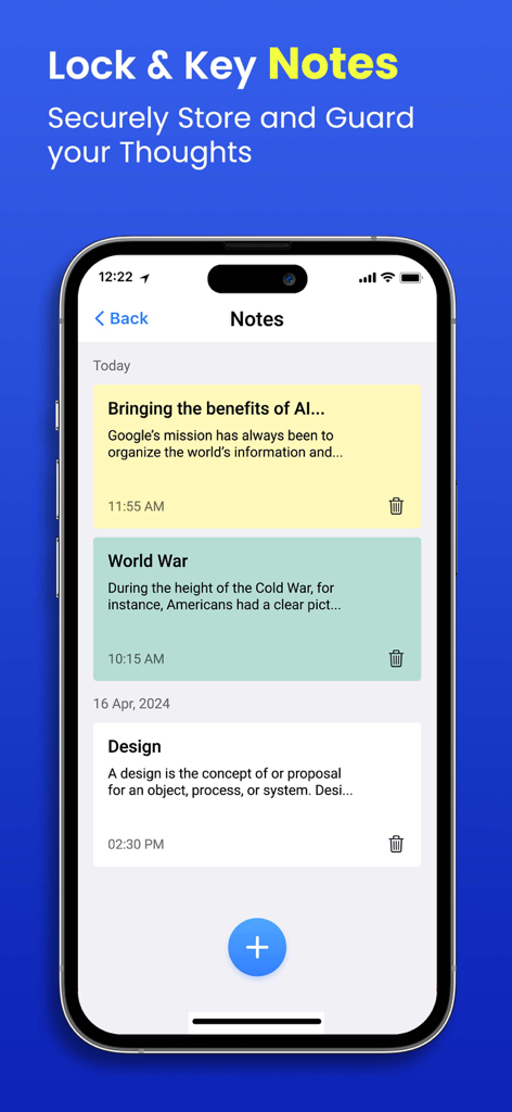 Secret Photo Vault - Hide App - Interface do aplicativo Cofre Secreto de Fotos mostrando notas privadas seguras