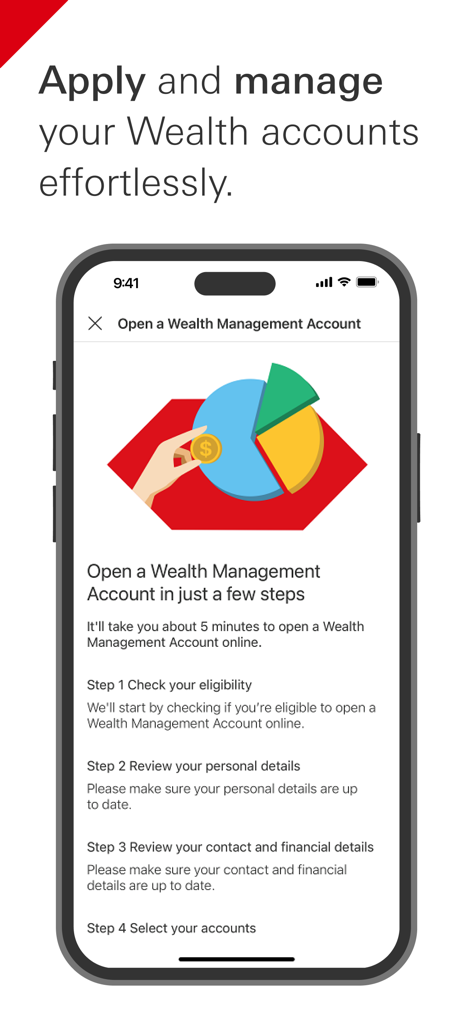 Interface de l'application mobile HSBC Inde pour l'ouverture d'un compte de gestion de patrimoine