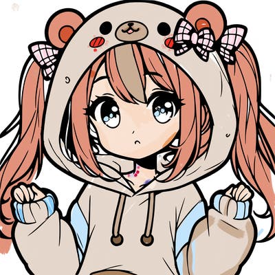 cute anime girl with ponytails and a cute bear hoodie