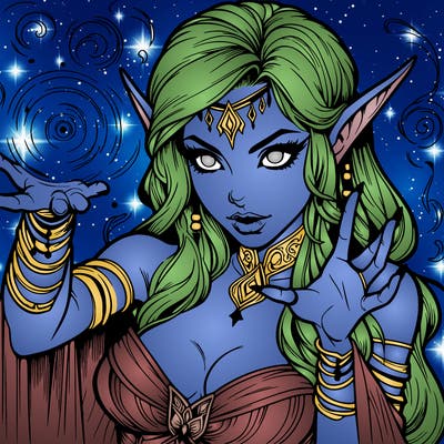 realistic scary beautiful elf sorceress casting spell