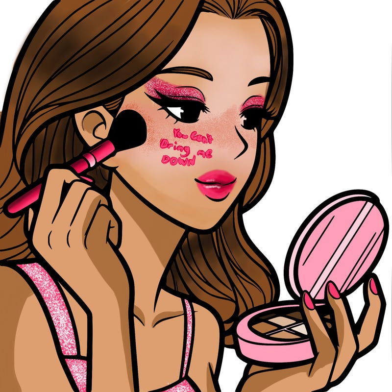 little girl putting on makeup