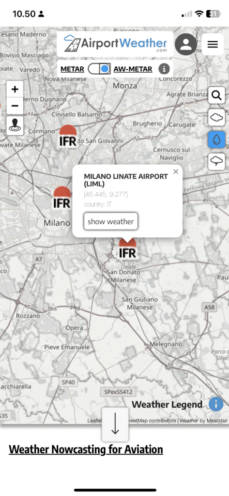 AirportWeather.com - Mappa aeronautica interattiva che mostra il meteo aeroportuale e indicatori di stato IFR