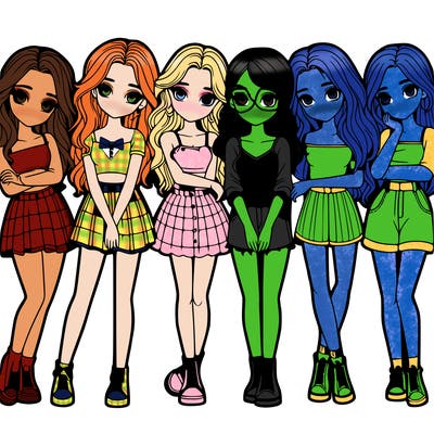 a group of girls realistic