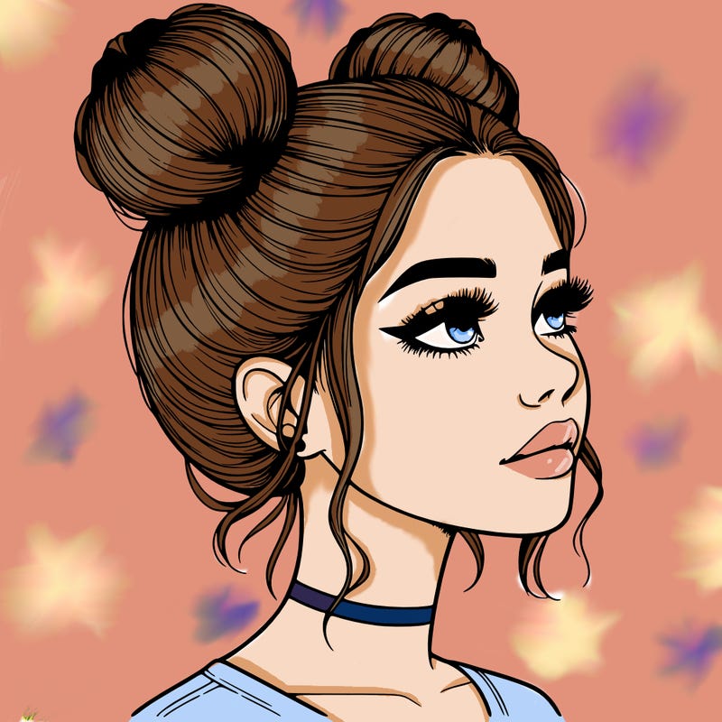 realistic girl with buns on the top of her head