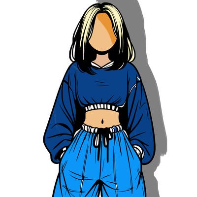 realistic girl faceless with baggy pants and a crop top
