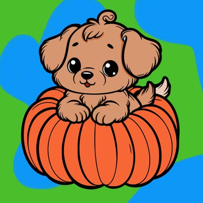cute little puppy in a pumpkin