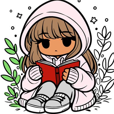 girl in oversized hoodie reading a book