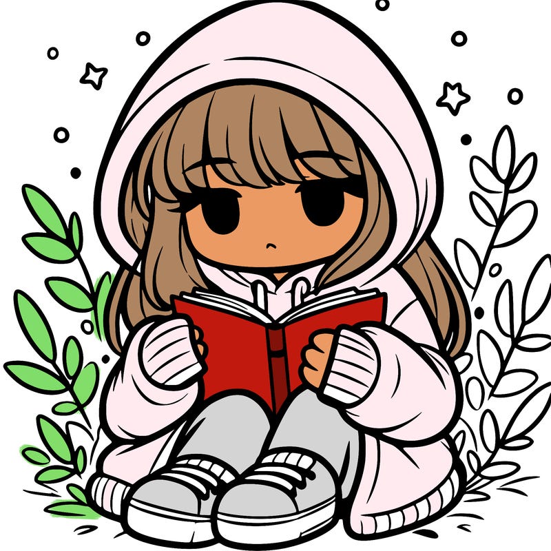 girl in oversized hoodie reading a book