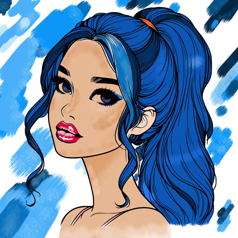 realistic girl with a ponytail on her hair and lips