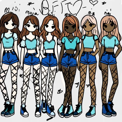 a group of girls wearing crop tops and shorts