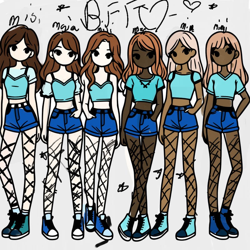 a group of girls wearing crop tops and shorts