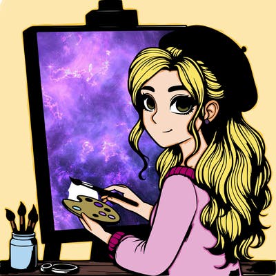 realistic girl artist painting a blank canvas