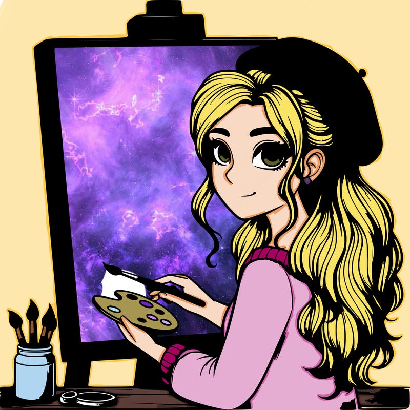 realistic girl artist painting a blank canvas