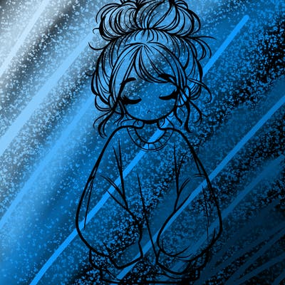 girl with baggy sweatshirt and messy bun