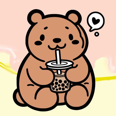 bear drinking boba tea