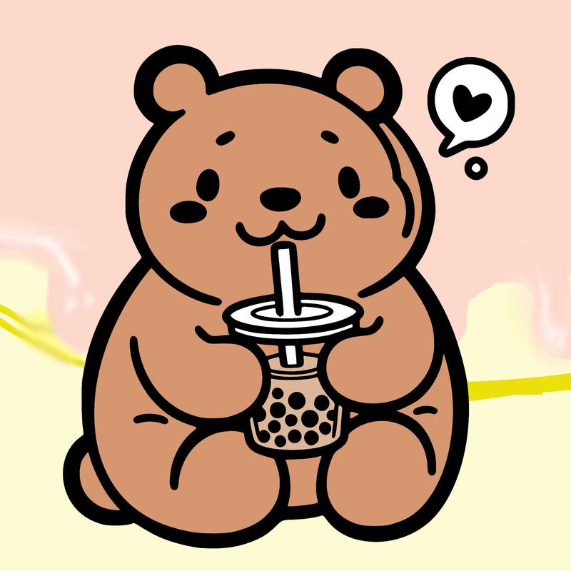 bear drinking boba tea