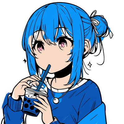 manga character drinking boba