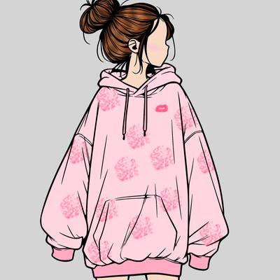realistic girl with a oversized sweatshirt on and a bun