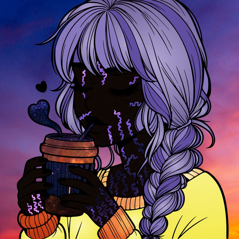 realistic girl drinking coffee