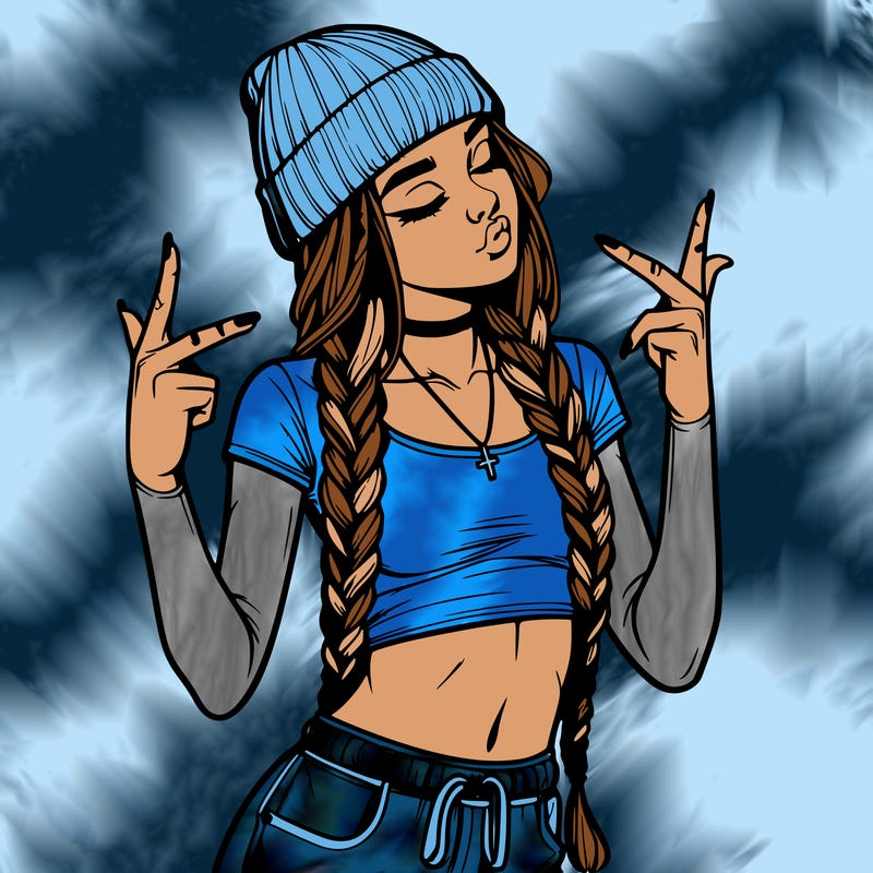 realistic teenage girl with braids and a beanie and crop top doing 🫶🏼