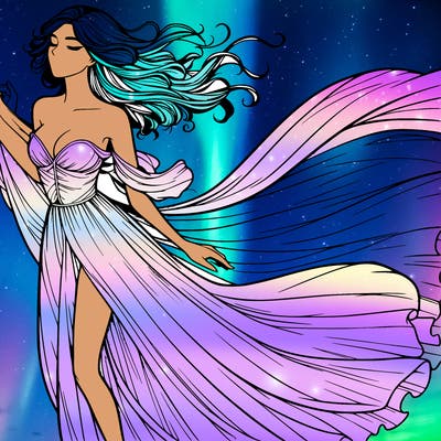 realistic woman in dress flowing the the wind