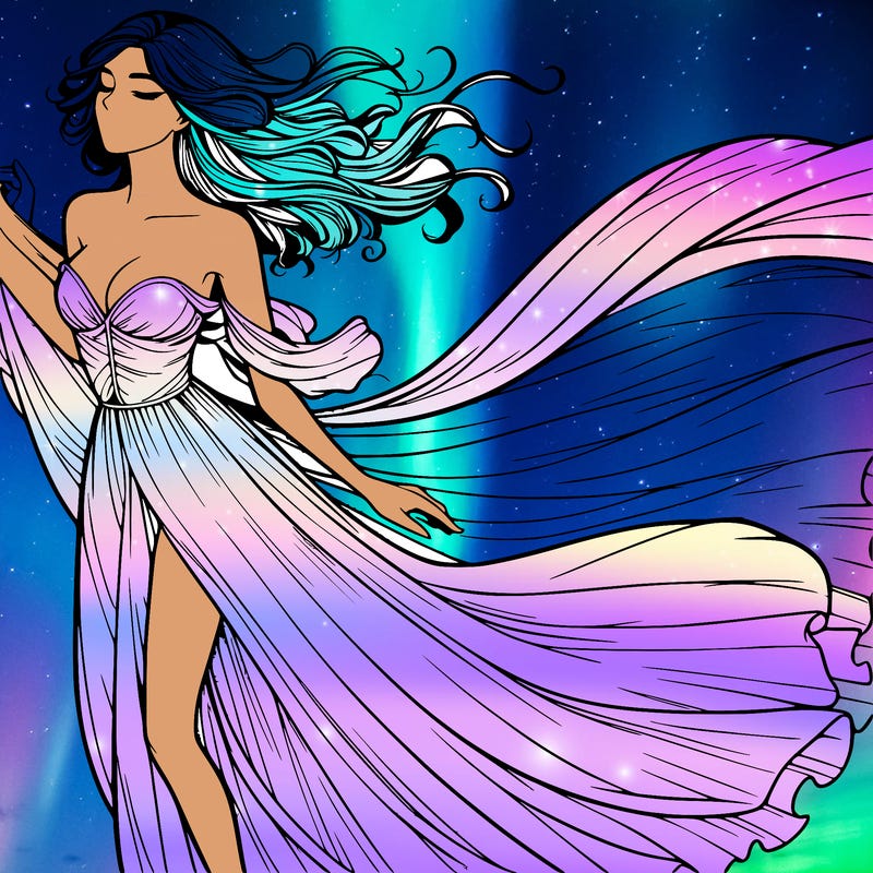 realistic woman in dress flowing the the wind