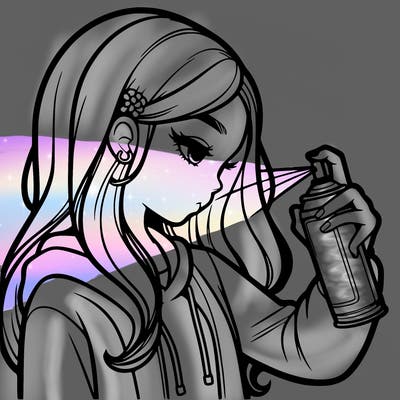 a realistic girl spray painting