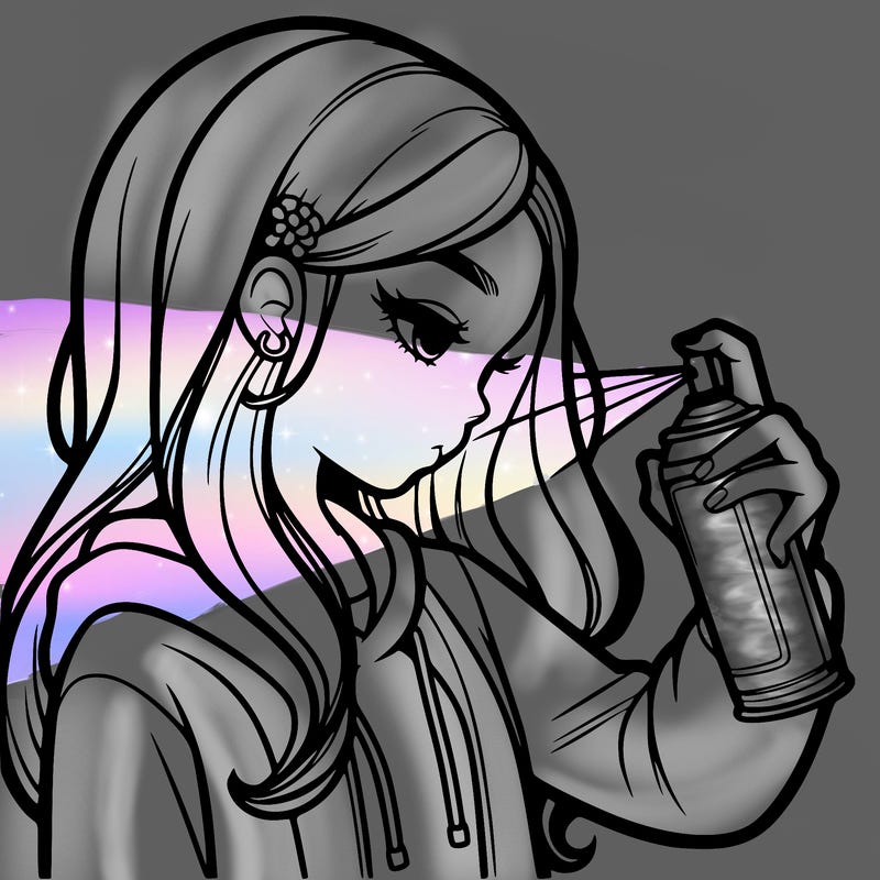 a realistic girl spray painting