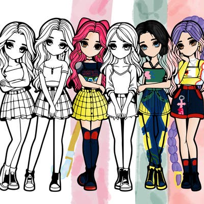 a group of girls realistic