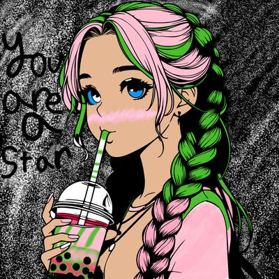 realistic girl with braided hair drinking boba