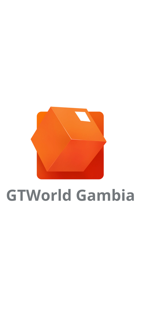 GTWorld Gambia - GTWorld Gambia mobile banking app splash screen featuring the orange cube logo