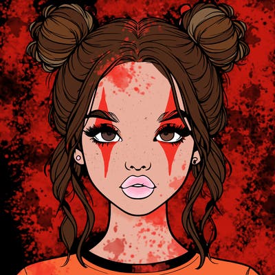 realistic girl with two buns in hair and lips