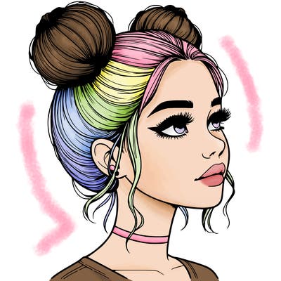 realistic girl with buns on the top of her head