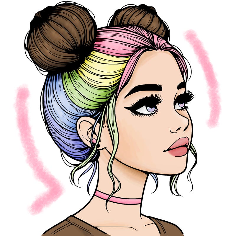 realistic girl with buns on the top of her head