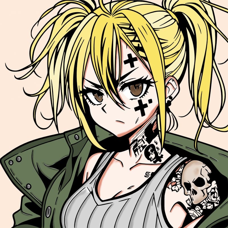 badass anime girl with scar and tattoos