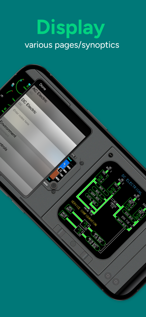 DC electrical system synoptic page in the Acron CRJ-700 Cockpit Familiarization app