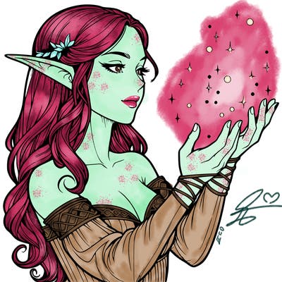 realistic elf girl doing magic