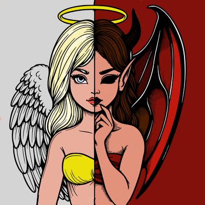 realistic angel half demon