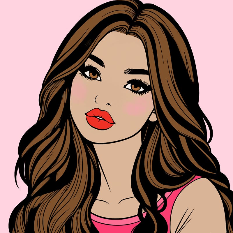 realistic girl with hair on her hair and lips