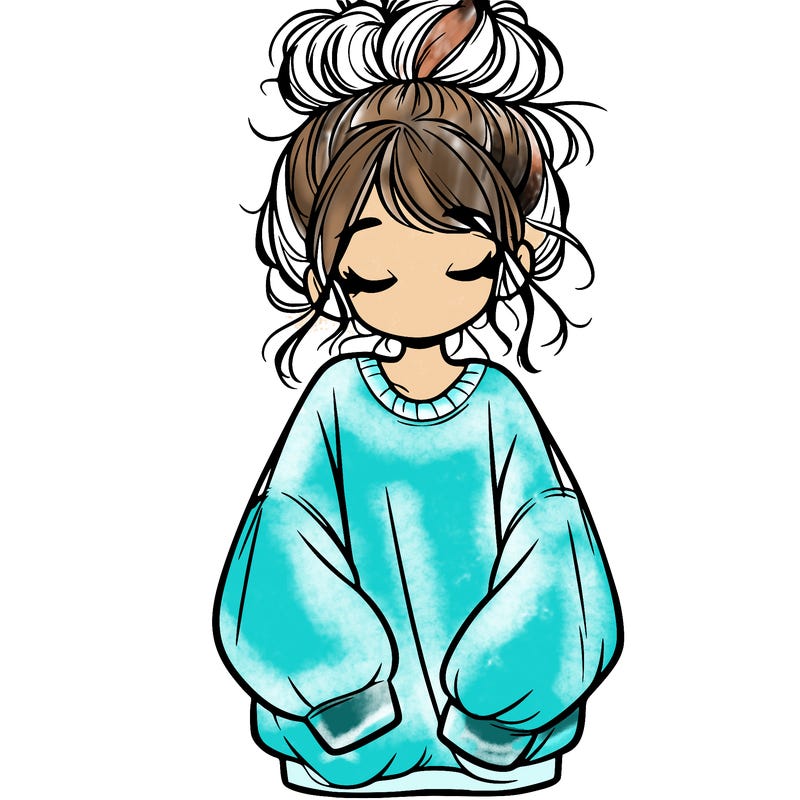 girl with baggy sweatshirt and messy bun
