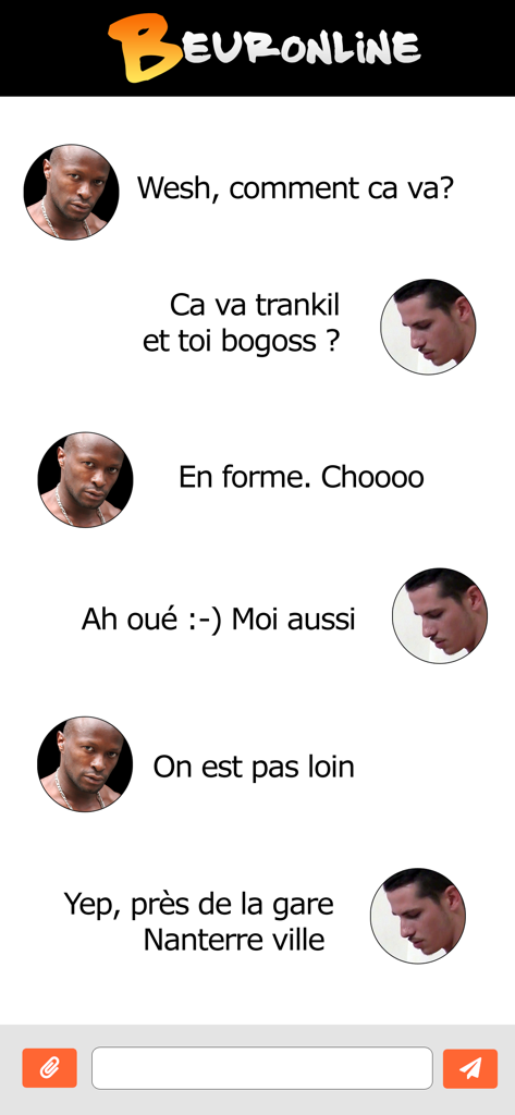 Beuronline - gay arab chat - A chat screen on the Beuronline gay dating app showing a conversation between two men