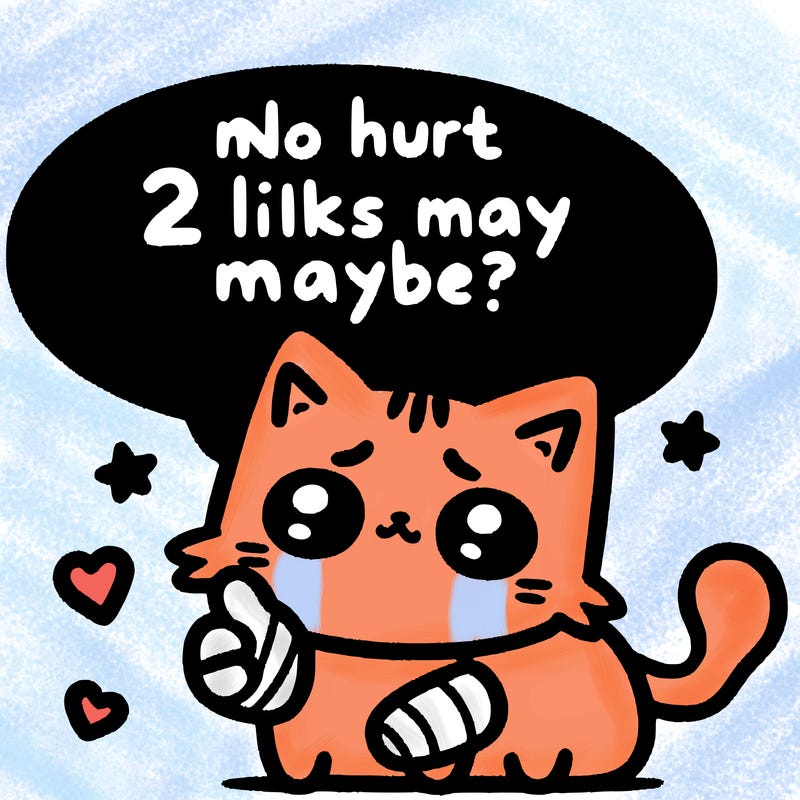 cute cat thats been hurt saiying 2 likes maybe