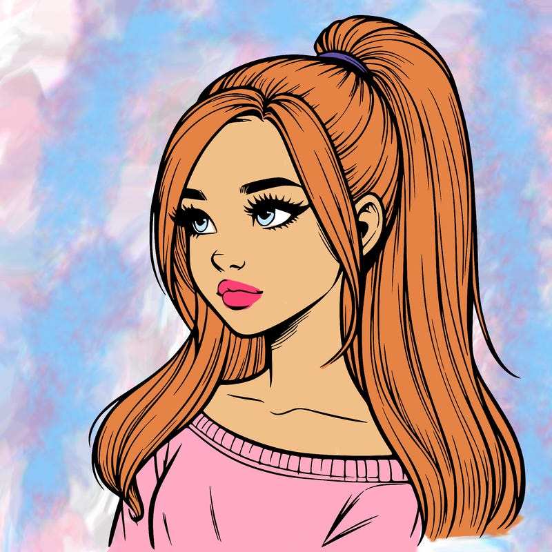 realistic girl with a high ponytail