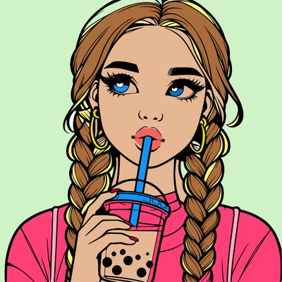 realistic girl with braided hair drinking boba