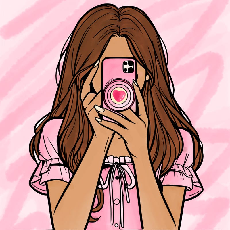 a realistic girl holding her phone taking pictures