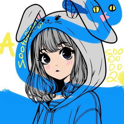 realistic girl wearing a bunny hoodie