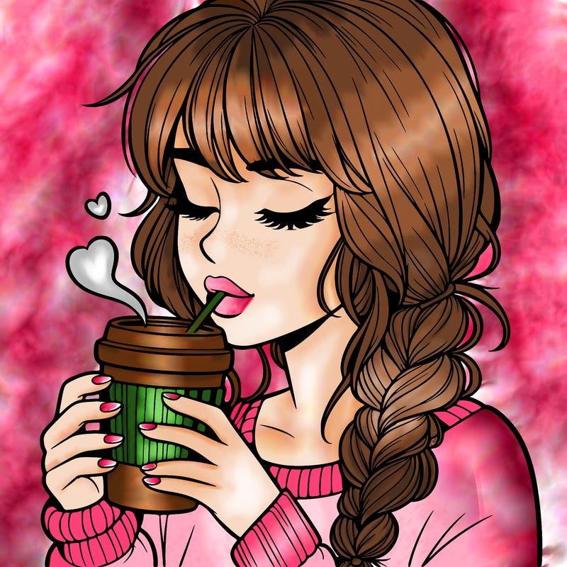 realistic girl drinking coffee