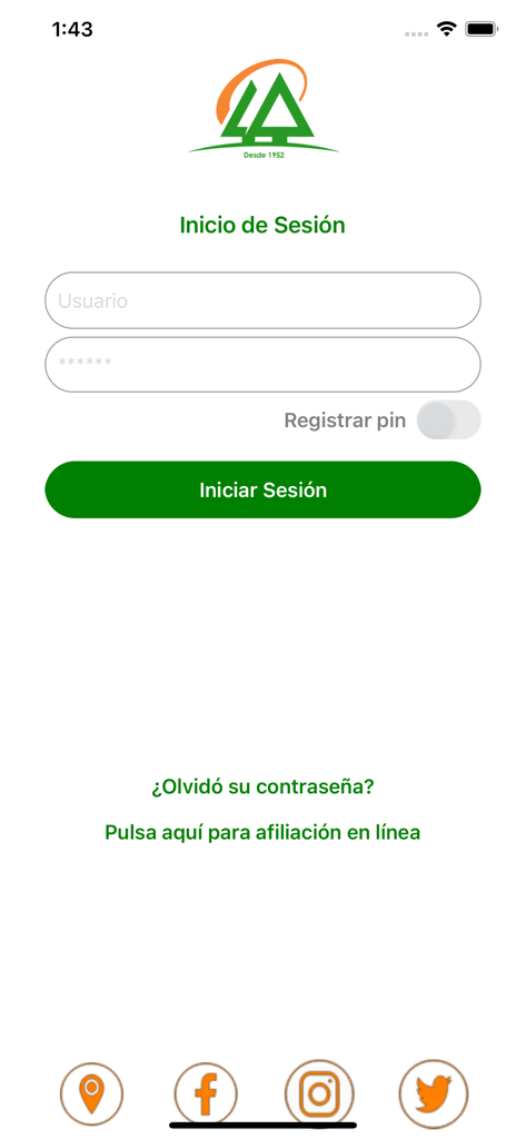 Login screen of the Cooperativa La Altagracia mobile app in Spanish showing username and password fields