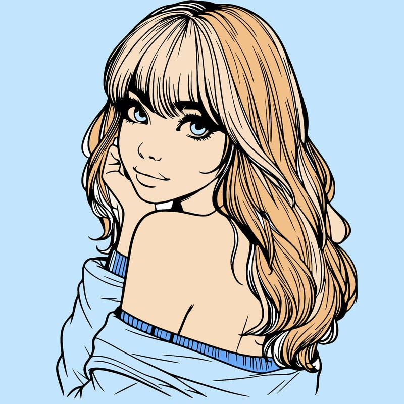realistic girl with bangs looking over her shoulder